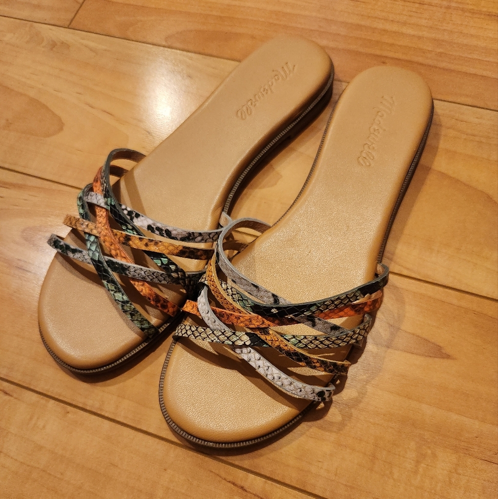 Madewell Crisscross Slide Sandals In Snake Embossed Leather Size 7.5